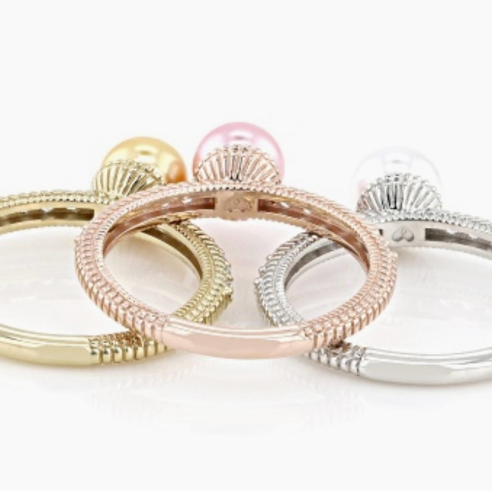 Judith Ripka Pearl Trio Ring Set in Silver, Pink, and Gold - Picture 5 of 9